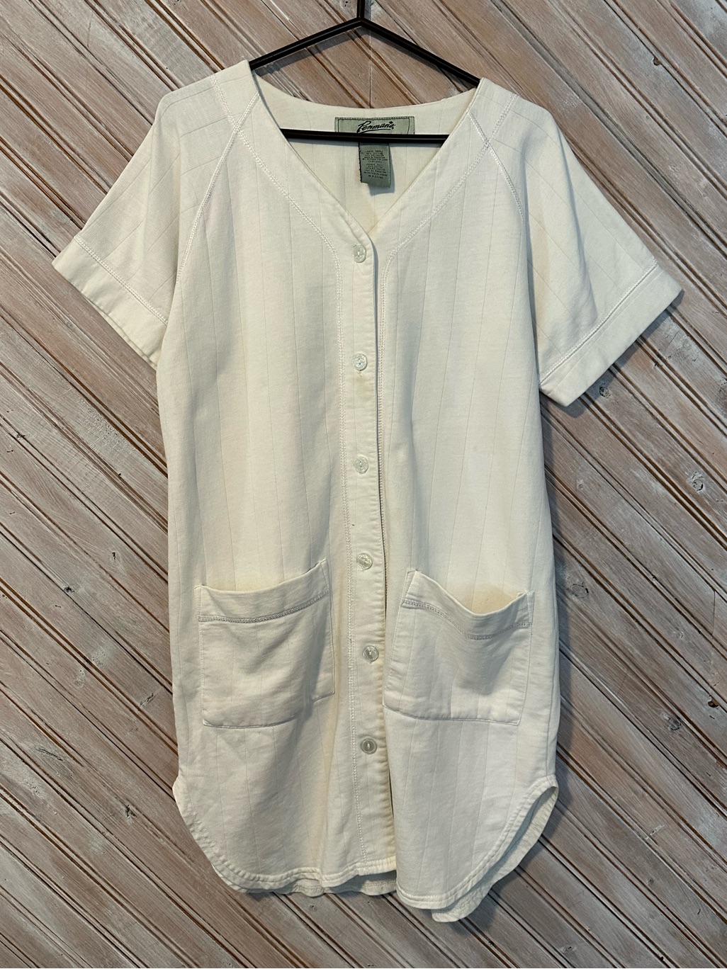 Vintage Penmans Inspired Cream White Button-Front Mini Dress Pockets